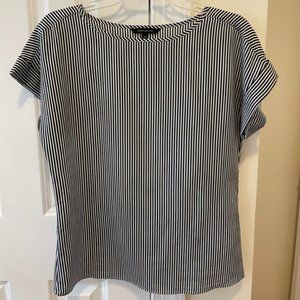 Banana Republic Navy/White Striped Silk-Like Short-Sleeved Shirt